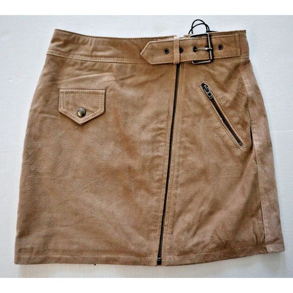 BlankNYC Women's Sz 25 Sand Brown/Tan Leather Zip Front Mini Skirt - Picture 1 of 8